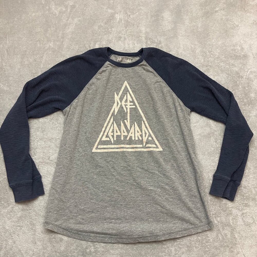 Def Leppard Raglan Shirt Men Large Gray Blue Long Sleeve Graphic Band Tee Rock